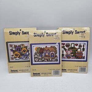 Simply Sweet Lot Of 3 Cross Stitch Kits Vintage Country Farmhouse Floral New
